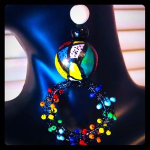 Dangle Rainbow Hoops with painted beads earrings